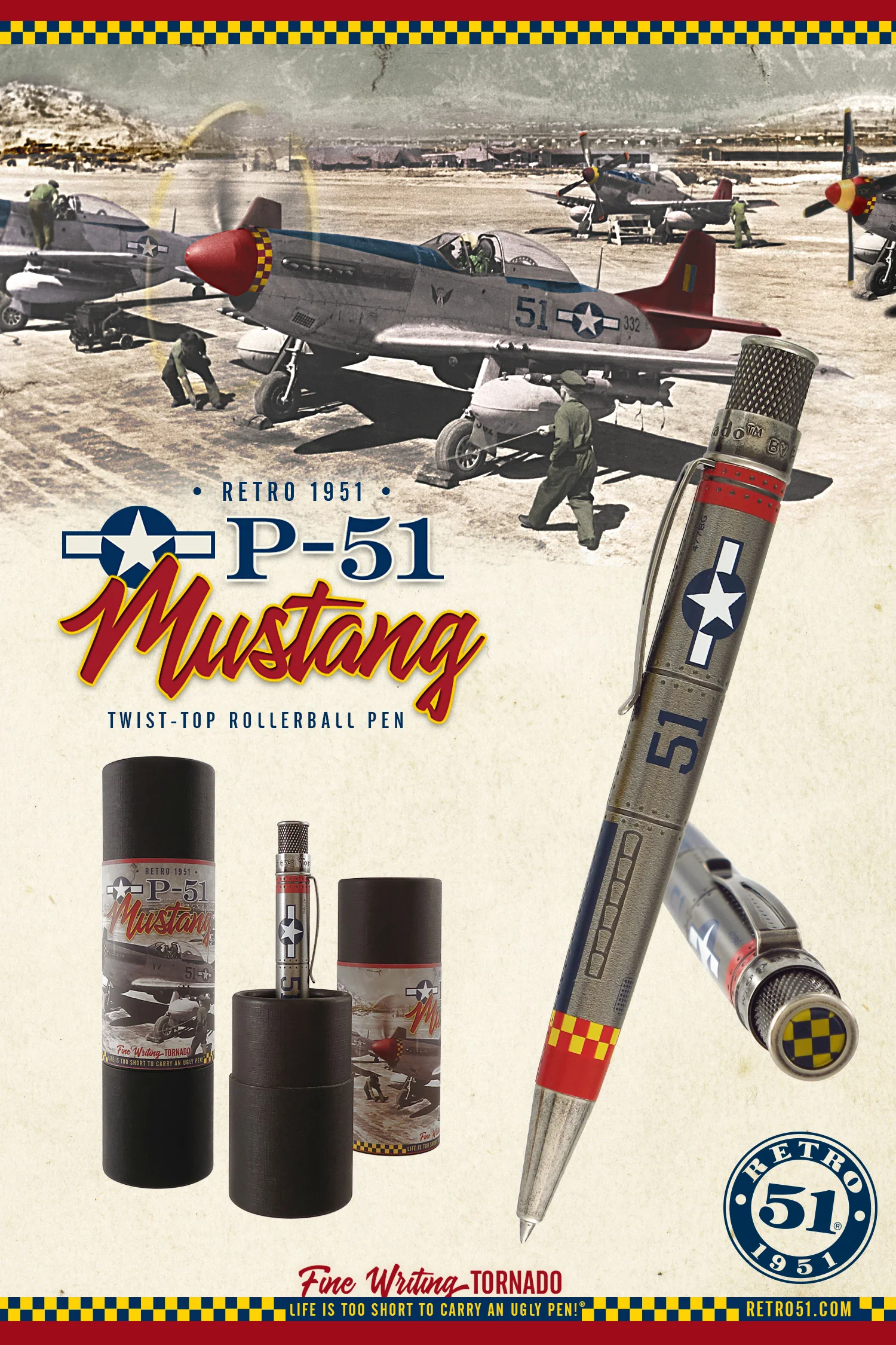 Retro 51 Tornado Vintage Metalsmith Rollerball Pen - P-51 Mustang - Image 3